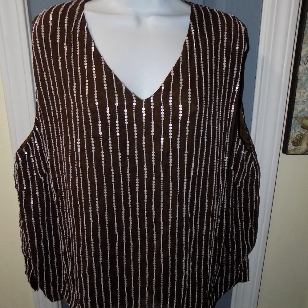 Elana by Tanner Brown Dressy Silk Blouse Shirt Top